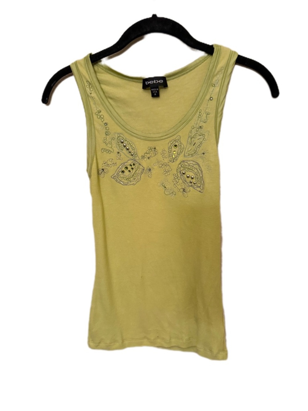 Y2K Bebe Sleeveless Embellished Tank Top - Light Green
